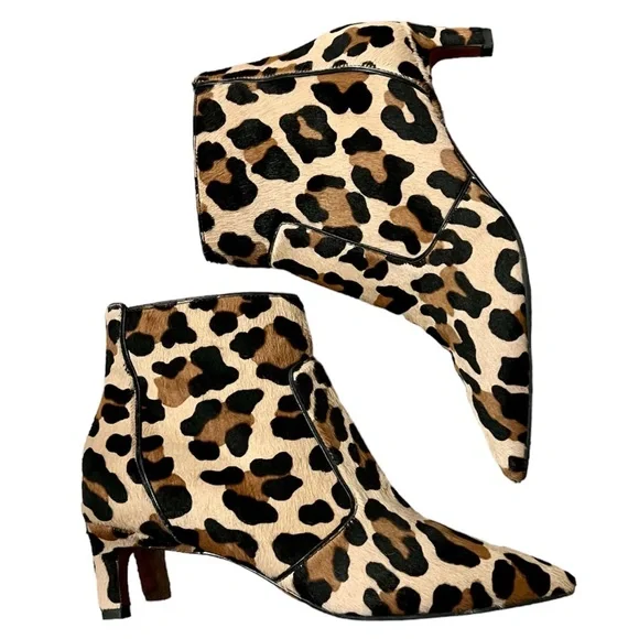 AQUATALIA Marilisa Leopard Calf Hair Kitten Heel Booties Size 8 - Picture 2 of 13